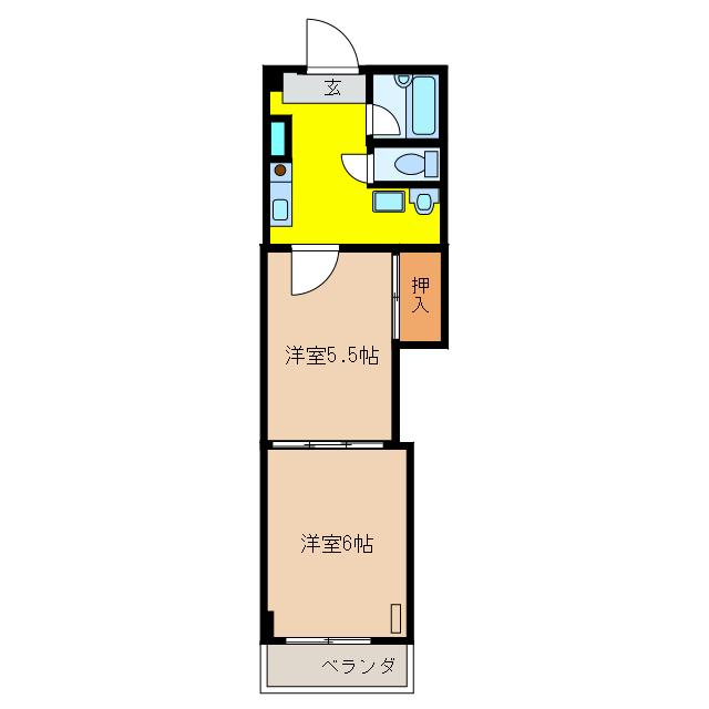 レジデンスカープ小山(2K/5階)の間取り写真