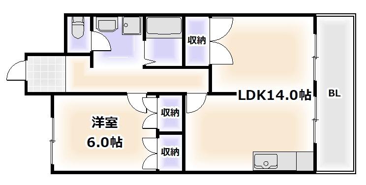ハッピーコーポレート(1LDK/4階)の間取り写真