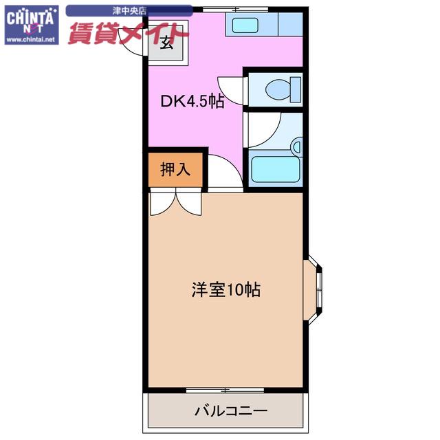 FORTUNA S棟(1DK/2階)の間取り写真