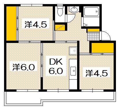 ヴィラナリー大竹 K-1(3DK/2階)の間取り写真