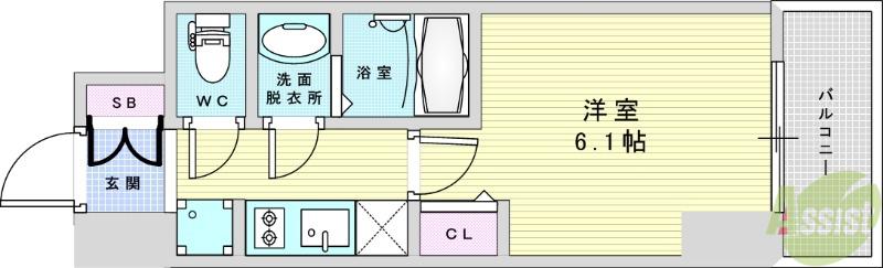 プレサンス難波クチュール(1K/6階)の間取り写真