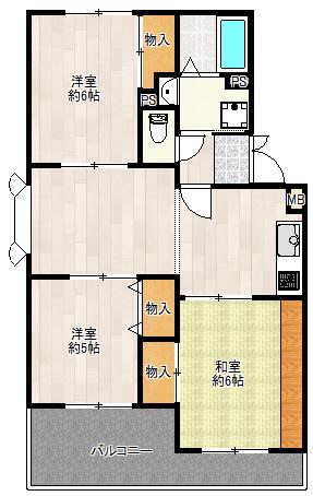 サニーハイツ高台B棟(3LDK/2階)の間取り写真
