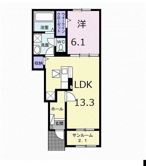 パレス ハンド I(1LDK/1階)の間取り写真