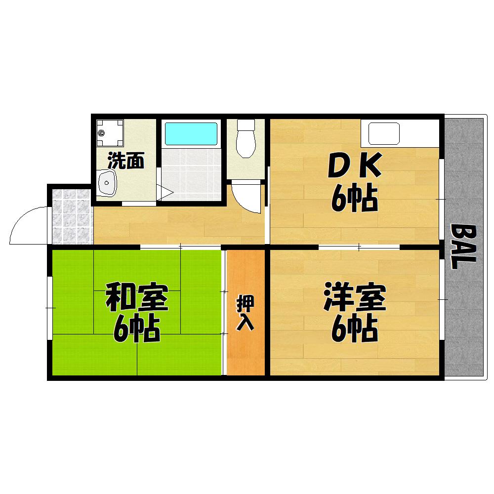 ふぁみーゆ勝山(2DK/3階)の間取り写真