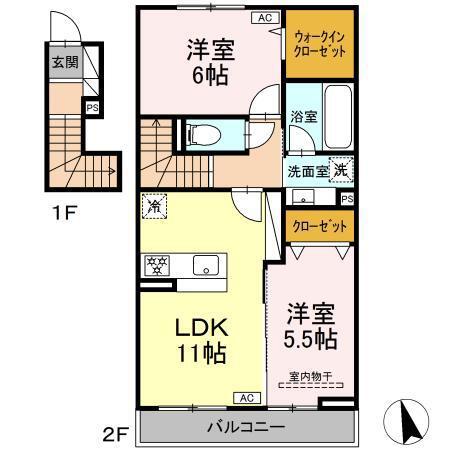 レジデンスK(2LDK/2階)の間取り写真