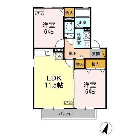コンフォールオリエB(2LDK/2階)の間取り写真