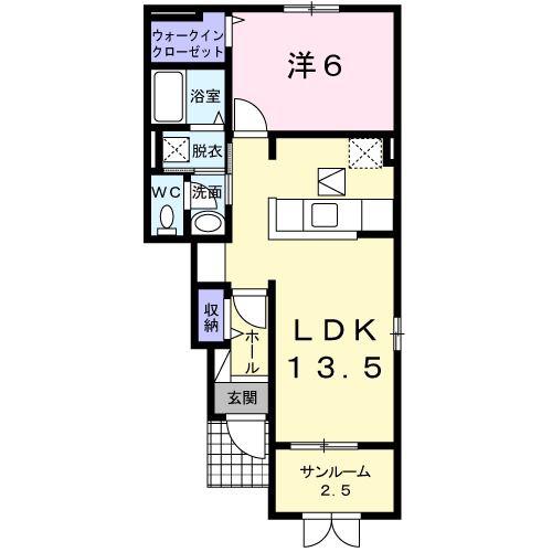 デーアII(1LDK/1階)の間取り写真