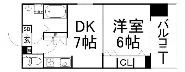 クリスタルグランツ谷町(1DK/4階)の間取り写真