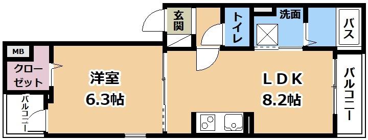 リベルテF・皐月(1LDK/3階)の間取り写真