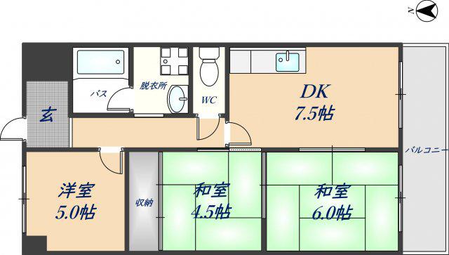 松岡マンション(3DK/1階)の間取り写真