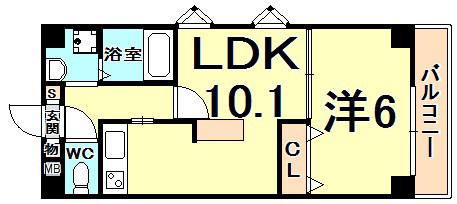 パルシオ甲東園(1LDK/2階)の間取り写真