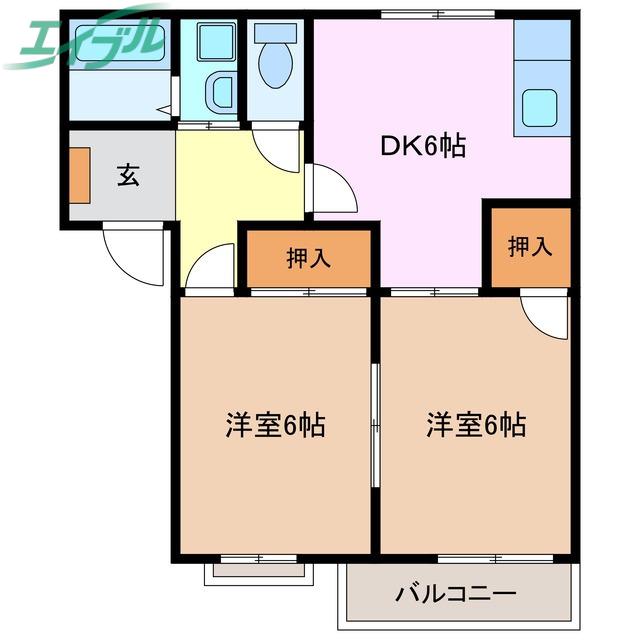 メゾンサンライトC棟(2DK/2階)の間取り写真