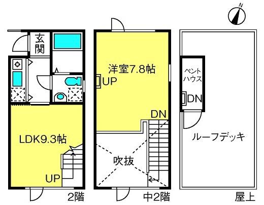 ロフト本町ウエスト(1DK/2階)の間取り写真