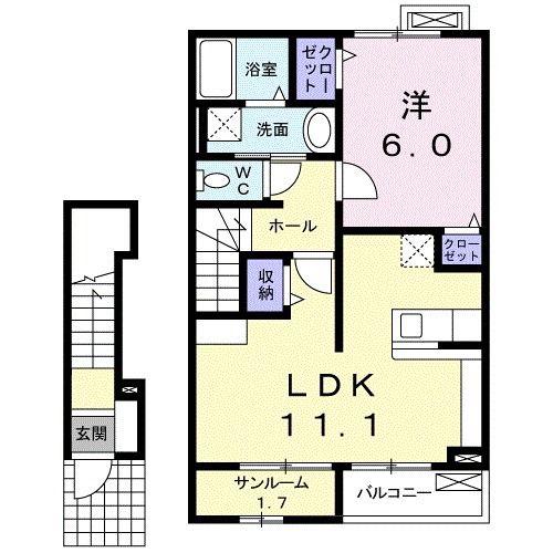 フラッツ・サンモール(1LDK/2階)の間取り写真