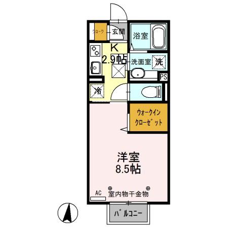 HEALINGROVE(1K/1階)の間取り写真