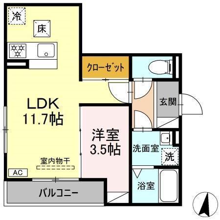 D-CRINUM 下土狩(1LDK/1階)の間取り写真