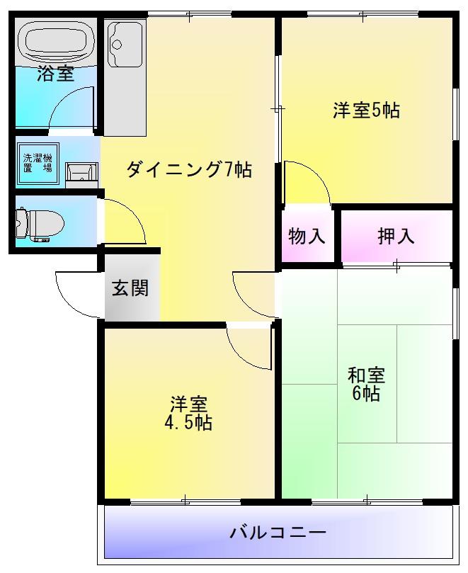パールシャトー(3DK/2階)の間取り写真