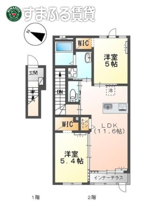 フェリーチェ 東浦(2LDK/2階)の間取り写真