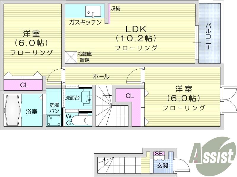 千賀の台SPINACHⅡ(2LDK/2階)の間取り写真