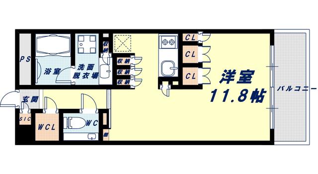 ガリレオ新町(ワンルーム/4階)の間取り写真