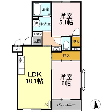 ビラ・ジュニペラス C棟(2LDK/3階)の間取り写真