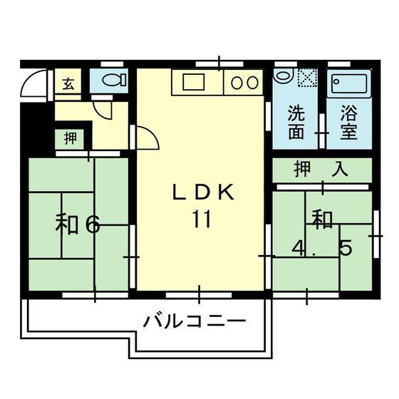 リズ島崎(2LDK/3階)の間取り写真