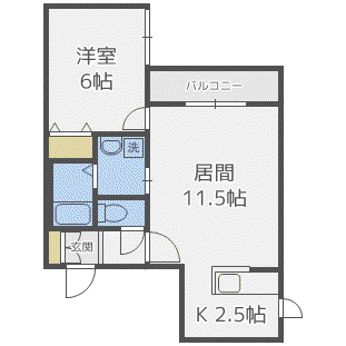 クラリス白石中央(1LDK/1階)の間取り写真