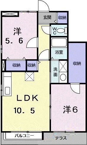 リバー・イースト・飯倉B(2LDK/1階)の間取り写真
