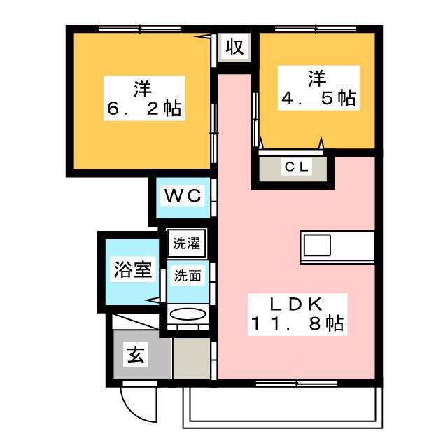 エトワール美旗II(2LDK/1階)の間取り写真