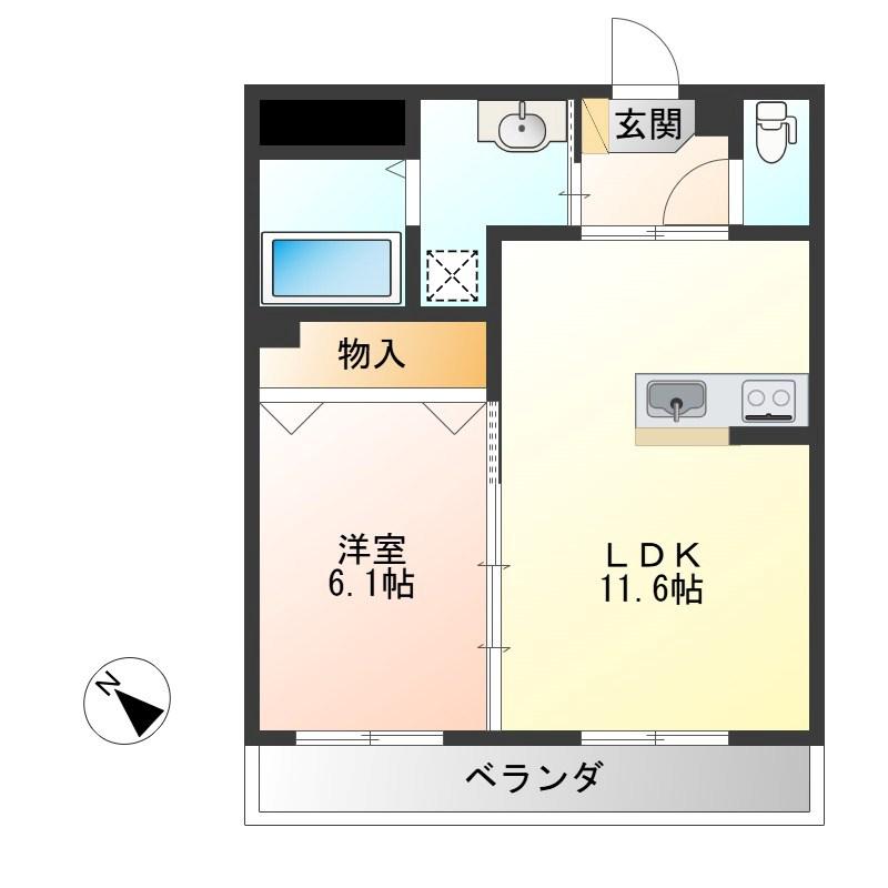 グレイスコート岡台(1LDK/2階)の間取り写真