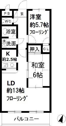 ゼファーシャン・ティオン蘇我壱(2LDK/3階)の間取り写真