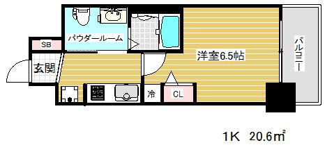 エステムコート神戸ハーバーランド前Ⅴアクア(1K/3階)の間取り写真