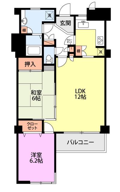 ロイヤルマンション(2LDK/4階)の間取り写真
