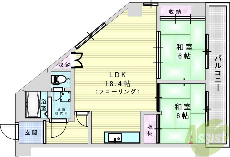 ロイヤルハイツ朝日が丘(2LDK/5階)の間取り写真