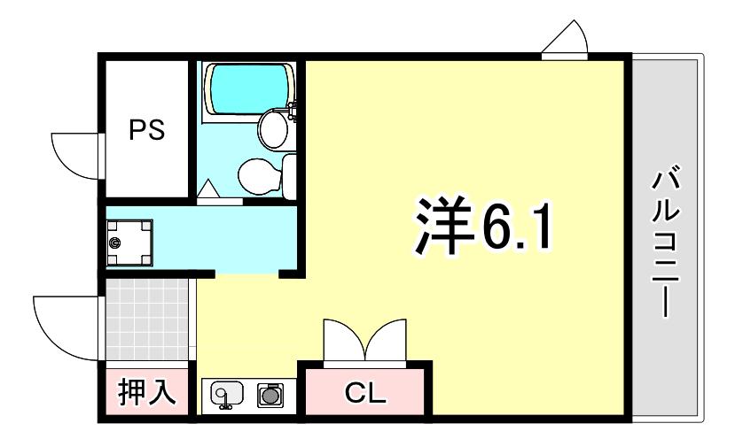 ダンディライオン西宮(1K/7階)の間取り写真