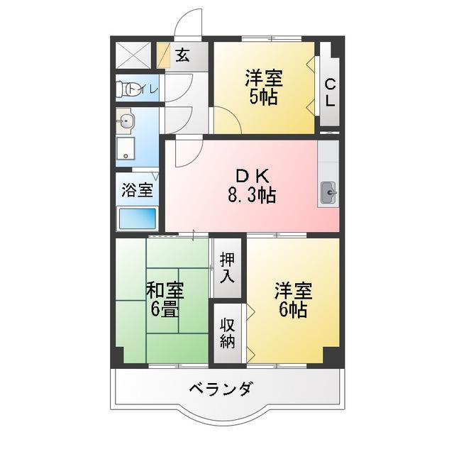ノーブル壱番館(3DK/1階)の間取り写真