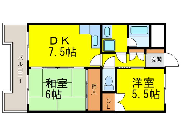マノアール大橋(2DK/6階)の間取り写真