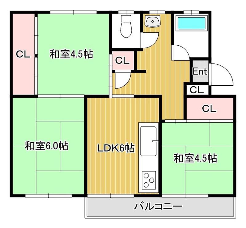 茄子作5号棟(3DK/2階)の間取り写真