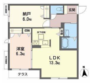 ヌ-ベル上之島A(2LDK/1階)の間取り写真