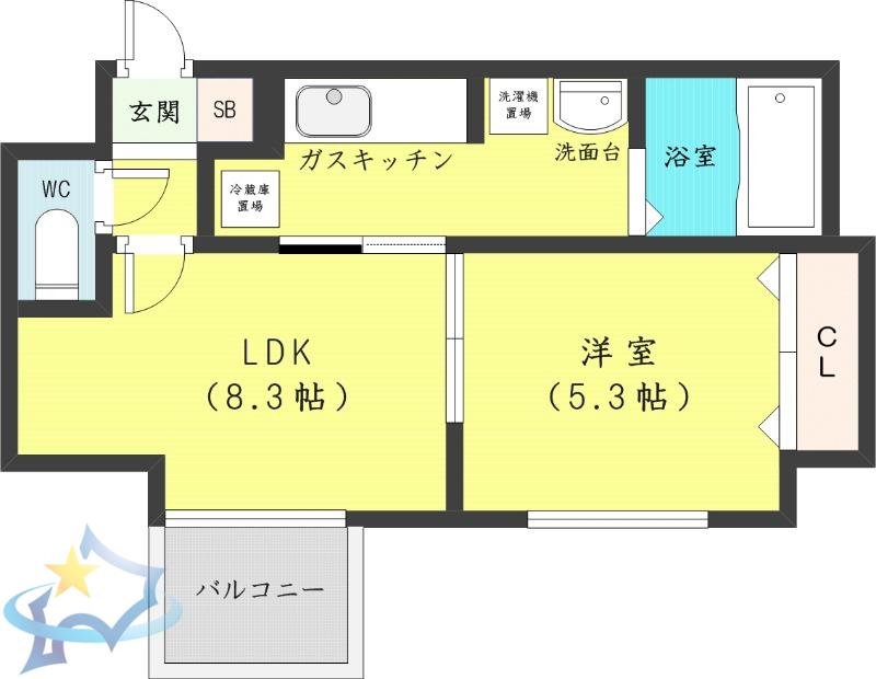 レジディア桑園(1LDK/7階)の間取り写真