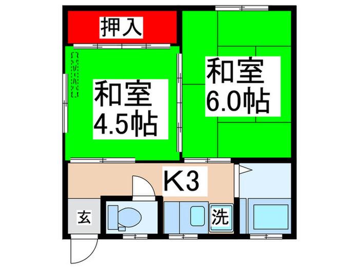 北平ビル(2K/2階)の間取り写真