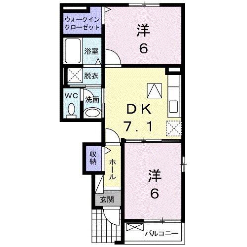 エスポワールB(2DK/1階)の間取り写真