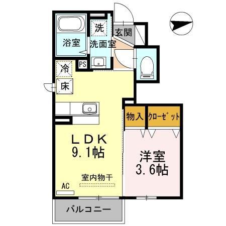 ベルツリー宮ノ上(1LDK/1階)の間取り写真