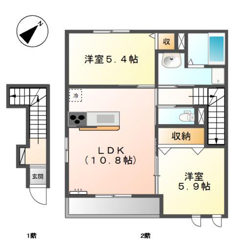 サンコート北在家(2LDK/2階)の間取り写真