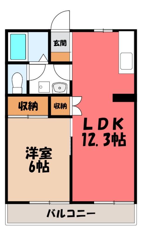 ビューハイツ講堂(1LDK/1階)の間取り写真