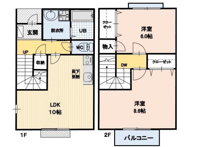 中丘ハイツB(2LDK/1階)の間取り写真