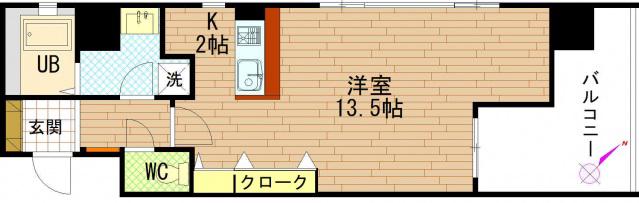 グラビスコート十日市(ワンルーム/12階)の間取り写真