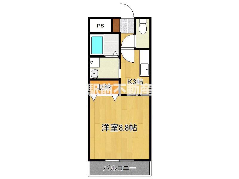 パサージュ上峰(1K/3階)の間取り写真