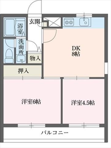 コンフォート本郷台A(2DK/2階)の間取り写真