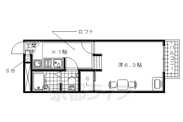 レオパレス ブライトン新田辺(1K/1階)の間取り写真